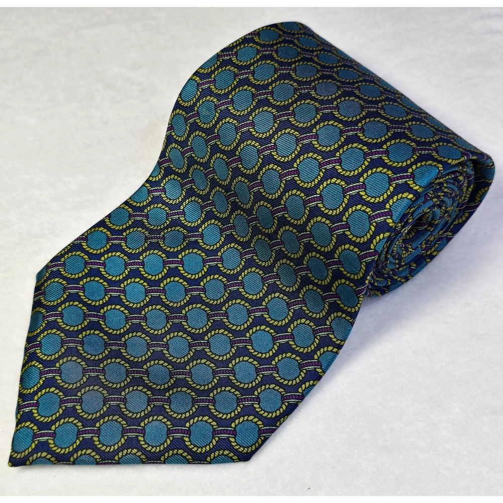 Christian Dior Men's Woven Silk Geometric Tie Blue Green Purple One Size